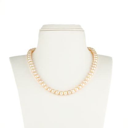 7.0-8.0mm Pink Near Round Freshwater Pearl Necklace Set - AA Quality