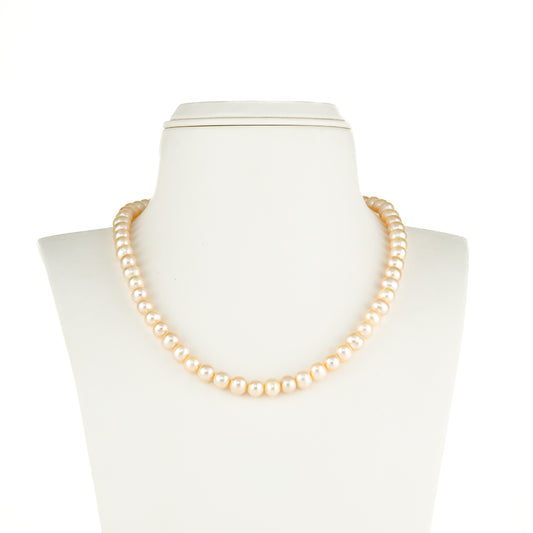 7.0-8.0mm Pink Near Round Freshwater Pearl Necklace Set - AA Quality