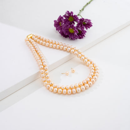 9.0-10.0mm Pink Near Round Freshwater Pearl Necklace Set - AA Quality