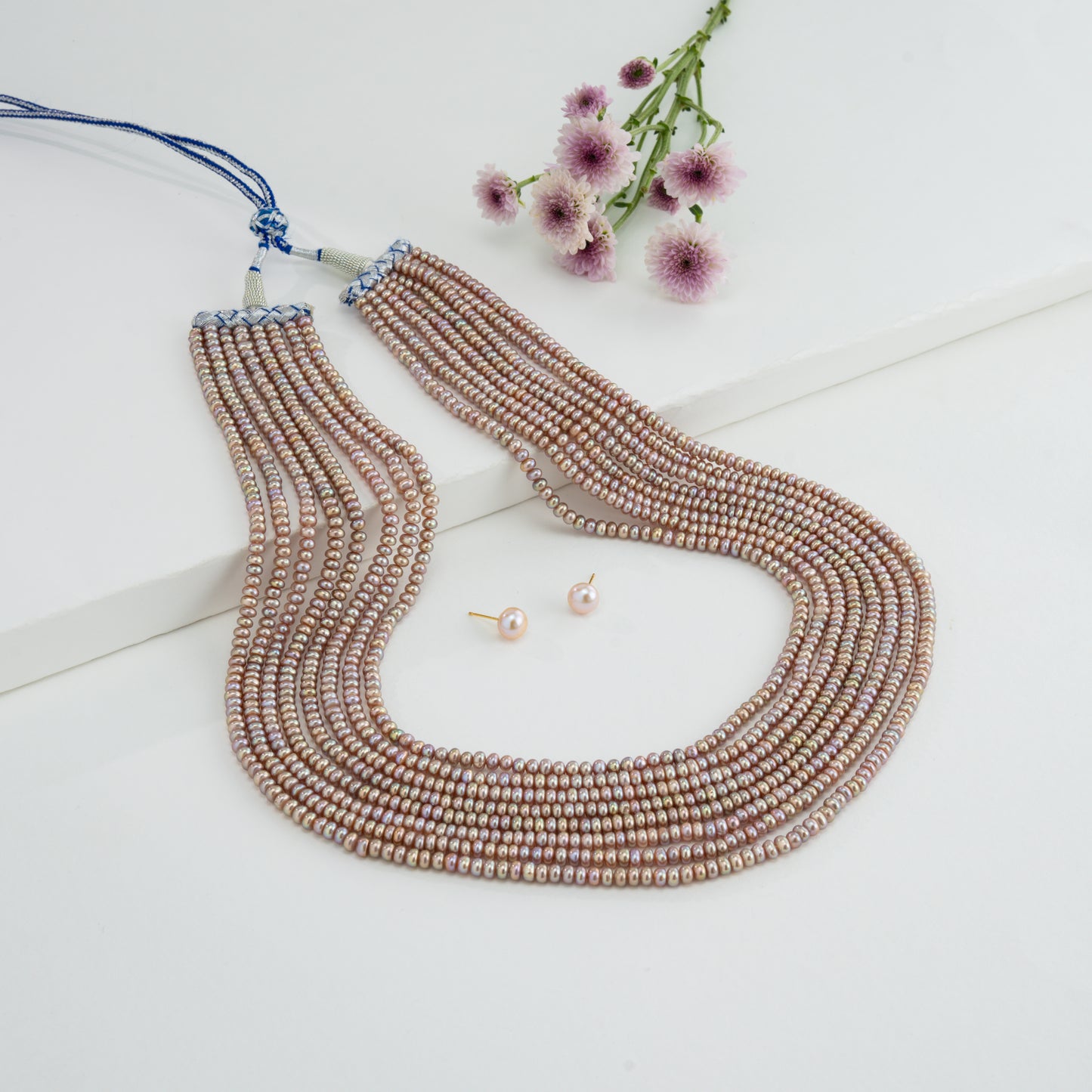 3.0-4.0mm Pink Button Freshwater Pearl Necklace Set - AA Quality