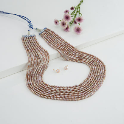 3.0-4.0mm Pink Button Freshwater Pearl Necklace Set - AA Quality