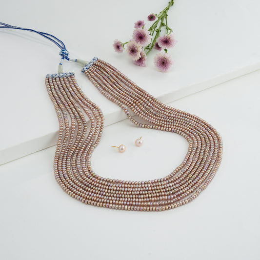 3.0-4.0mm Pink Button Freshwater Pearl Necklace Set - AA Quality