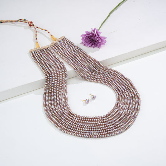 3.0-4.0mm Pink Button Freshwater Pearl Necklace Set - AA Quality