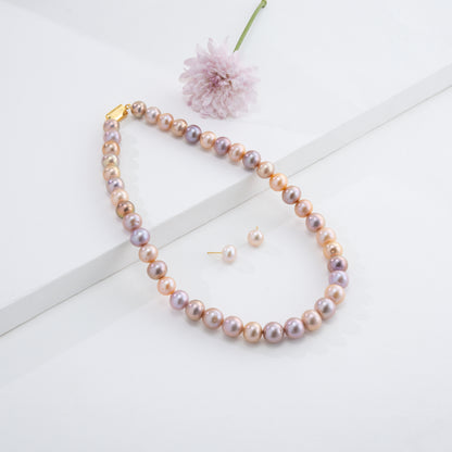 11.0-12.0mm Multicolor Near Round Freshwater Pearl Necklace Set - AA Quality