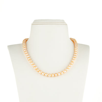 8.0-9.0mm Pink Near Round Freshwater Pearl Necklace Set - A Quality