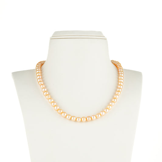 8.0-9.0mm Pink Near Round Freshwater Pearl Necklace Set - AA Quality