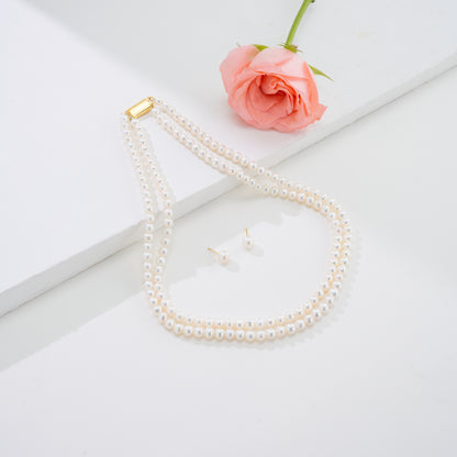 6.0-7.0mm White Near Round Freshwater Pearl Necklace Set - AA Quality