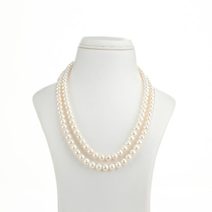 7.0-8.0mm Round White Freshwater Pearl Necklace Set - AA Quality