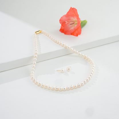 7.0-8.0mm White Near Round Freshwater Pearl Necklace Set - AA Quality