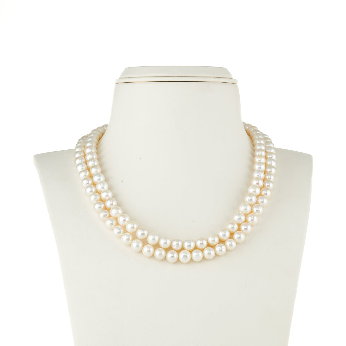 8.0-9.0mm White Near Round Freshwater Necklace Set - AA Quality