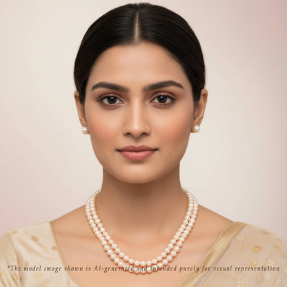 6.0-7.0mm Pink Near Round Freshwater Pearl Necklace Set - AA Quality