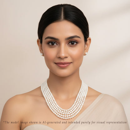 4.0-5.0mm White Near Round Freshwater Pearl Necklace Set - AA Quality