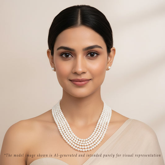 4.0-5.0mm White Near Round Freshwater Pearl Necklace Set - AA Quality