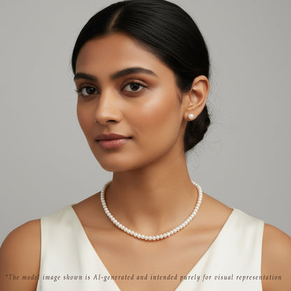 5.0-6.0mm White Button Freshwater Pearl Necklace Set - AA Quality