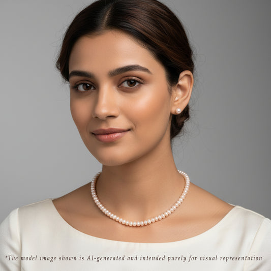 5.0-6.0mm Pink Button Freshwater Pearl Necklace Set - AA Quality