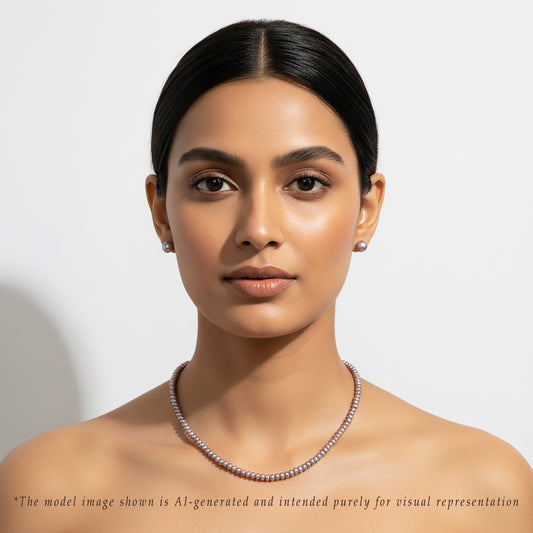 3.0-4.0mm Pink Button Freshwater Pearl Necklace Set - AA Quality