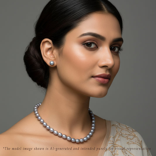 9.0-10-0mm Grey Drop Freshwater Pearl Necklace Set - AA Quality
