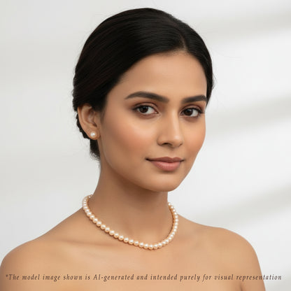 6.0-7.0mm Pink Near Round Freshwater Pearl Necklace Set - AA Quality
