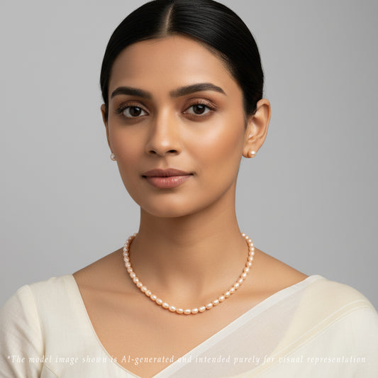 8.0-9.0mm Pink Drop Freshwater Pearl Necklace Set - A Quality