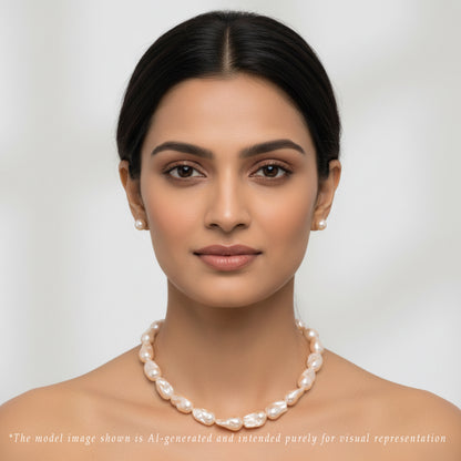 25.0-26.0mm Pink Baroque Freshwater Pearl Necklace Set - AA Quality