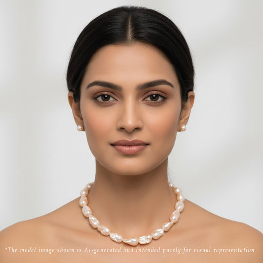 26.0-27.0mm Pink Baroque Freshwater Pearl Necklace Set - AA Quality