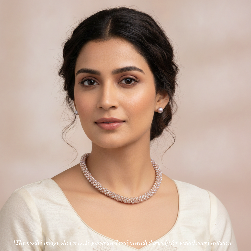 2.0-3.0mm Oval Pink Fancy Freshwater Pearl Necklace Set - AA Quality