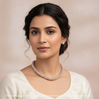 2.0-3.0mm Oval Pink Fancy Freshwater Pearl Necklace Set - AA Quality
