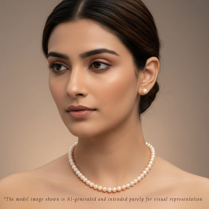 7.0-8.0mm Pink Near Round Freshwater Pearl Necklace Set - AA Quality