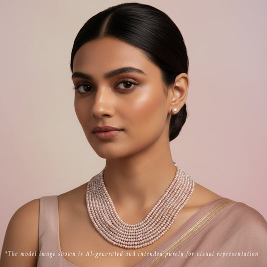 3.0-4.0mm Pink Button Freshwater Pearl Necklace Set - AA Quality