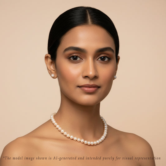 8.0-9.0mm Pink Near Round Freshwater Pearl Necklace Set - AA Quality