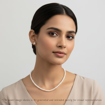 6.0-7.0mm White Near Round Freshwater Pearl Necklace Set - AA Quality