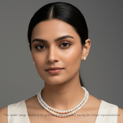 7.0-8.0mm Round White Freshwater Pearl Necklace Set - AA Quality