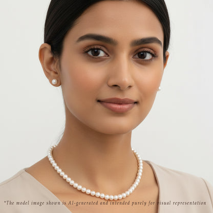 7.0-8.0mm White Near Round Freshwater Pearl Necklace Set - AA Quality