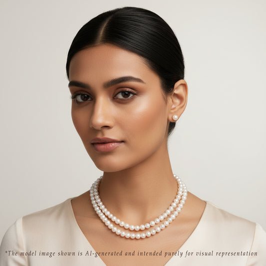 8.0-9.0mm White Near Round Freshwater Necklace Set - AA Quality