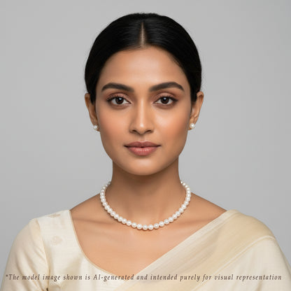 8.0-9.0mm White Near Round Freshwater Pearl Necklace Set - AA Quality