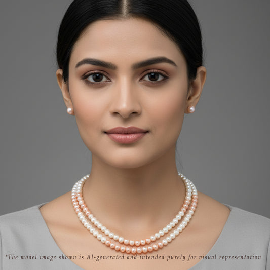 6.0-7.0mm Multicolor Near Round Freshwater Pearl Necklace Set - AA Quality