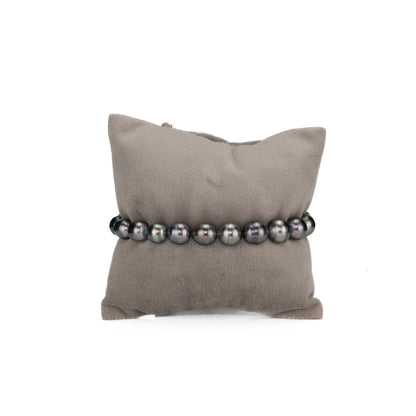 9.0-10.0mm Round Black Tahitian Saltwater Ringed Pearl Bracelet - AA Quality