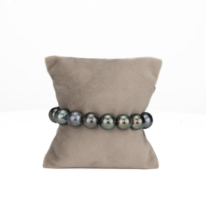12.0-13.0mm Round Black Tahitian Saltwater Pearl Bracelet - AA Quality