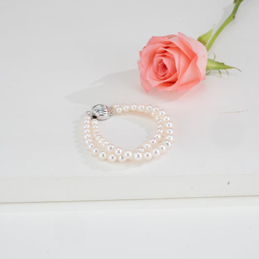 6.0-7.0mm Round White Akoya Saltwater Pearl Bracelet - AA Quality