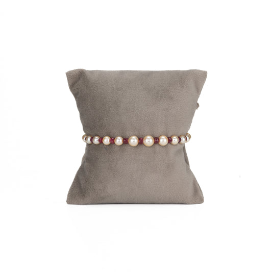 5.0-6.0mm Natural Ruby And Golden Akoya Saltwater Pearl Bracelet - AA Quality