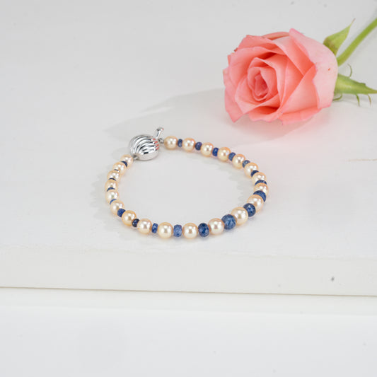 5.0-6.0mm Natural Sapphire And Golden Akoya Saltwater Pearl Bracelet - AA Quality