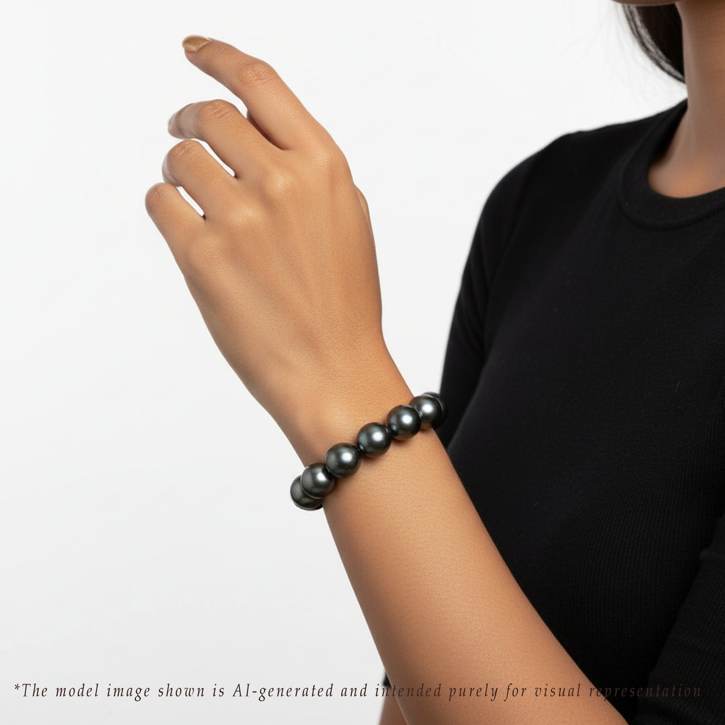 12.0-13.0mm Round Black Tahitian Saltwater Pearl Bracelet - AA Quality