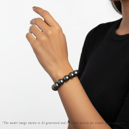 12.0-13.0mm Round Black Tahitian Saltwater Pearl Bracelet - AA Quality