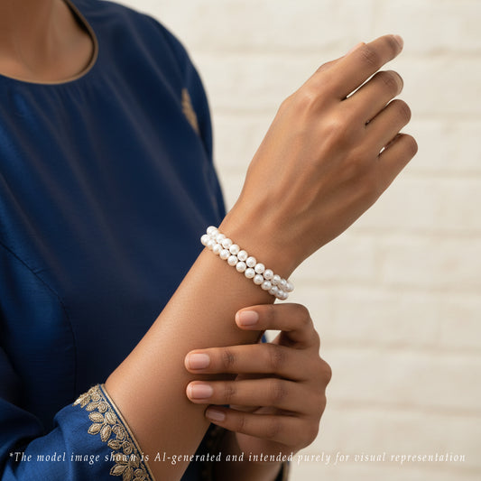 6.0-7.0mm Round White Akoya Saltwater Pearl Bracelet - AA Quality