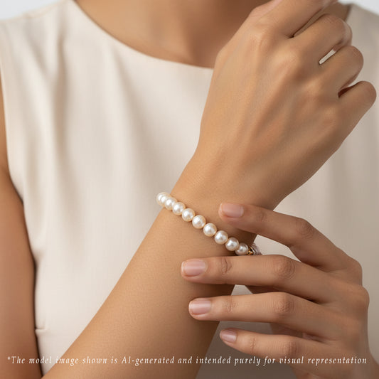 6.0-7.0mm Round Golden Akoya Saltwater Pearl Bracelet - AA Quality
