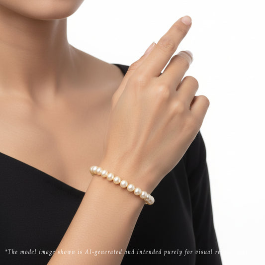 6.0-7.0mm Round Golden Akoya Saltwater Pearl Bracelet - AAA Quality
