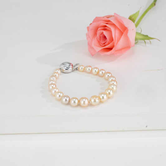 7.0-8.0mm Round Golden Akoya Saltwater Pearl Bracelet - AA Quality