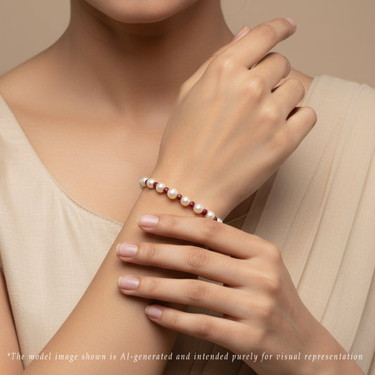 5.0-6.0mm Natural Ruby And Golden Akoya Saltwater Pearl Bracelet - AA Quality