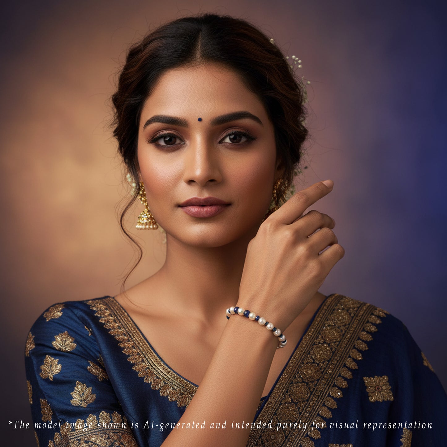 5.0-6.0mm Natural Sapphire And Golden Akoya Saltwater Pearl Bracelet - AA Quality