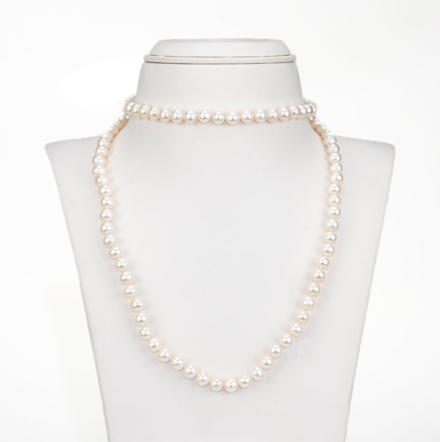 6.0-0.7mm White Near Round Opera Freshwater Pearl Necklace Set - AA Quality